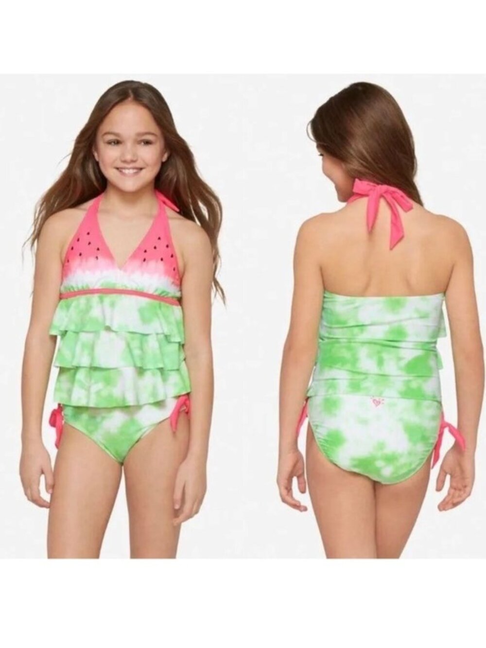 Justice | Pink and Green "Watermelon" Tankini Swim Set | Size 6